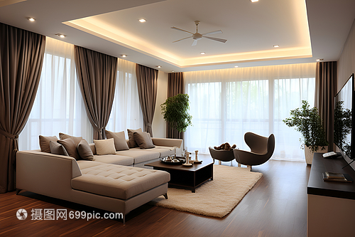 住宅室內裝飾裝修 沙發與窗簾的搭配藝術